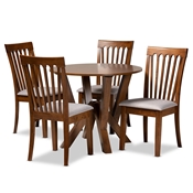 Baxton Studio Marian Modern and Contemporary Grey Fabric Upholstered and Walnut Brown Finished Wood 5-Piece Dining Set